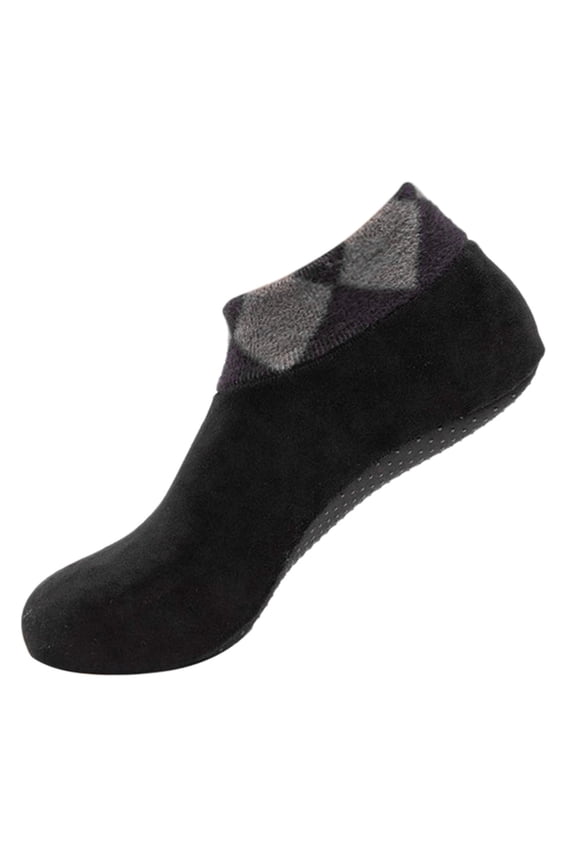 Men's Slippers Socks Mens Non Skid Low Cut Thermal Ankle Slipper Socks with Grippers Indoor Barefoot Slippers Socks Cozy Comfy for Home Bedroom Travel Yoga Black One Size