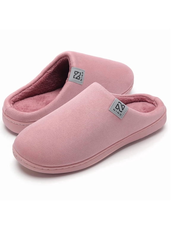 Women’s Cotton Slippers, Warm Fleece Lined Scuff House Slippers, Non‑Slip Cushioned Hard Sole Indoor Outdoor Slippers for Home Office Lounging Daily Wear Fall Winter