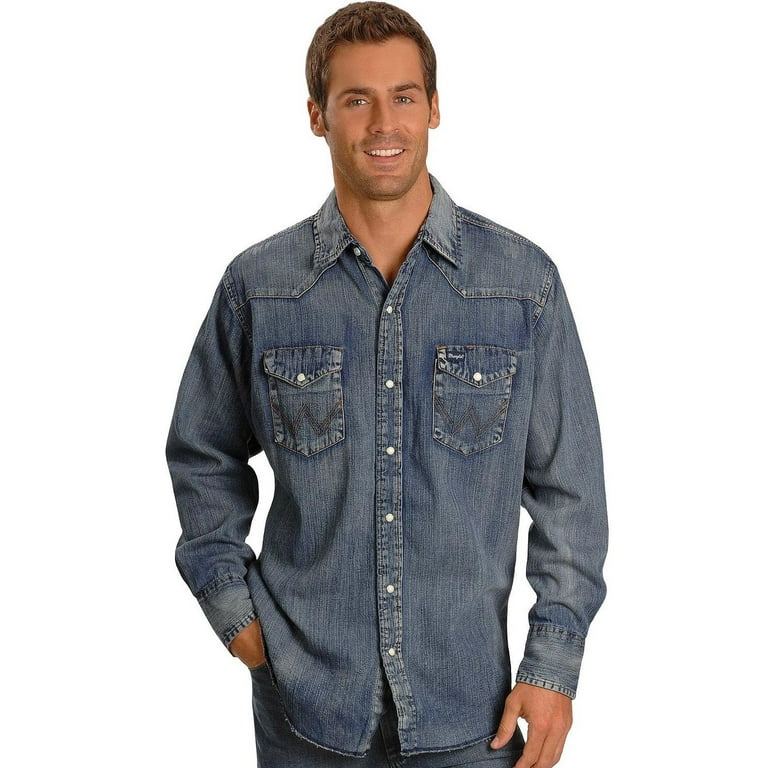 Wrangler Men's Stonewash Denim Long Sleeve Work Shirt