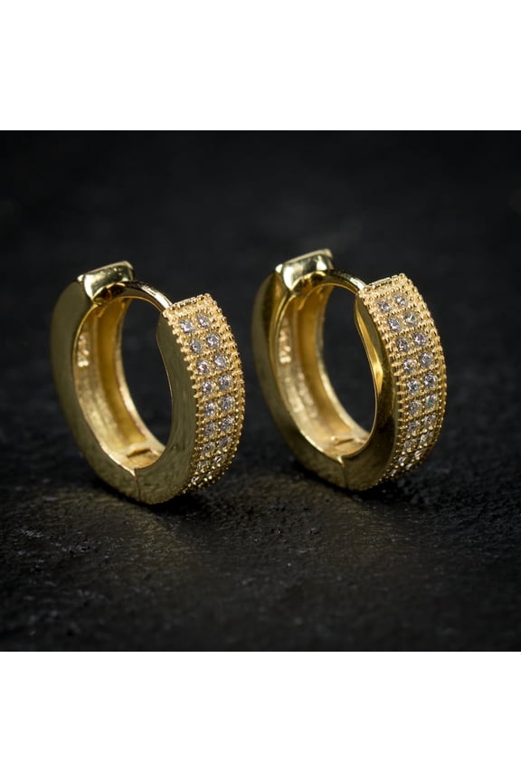 Small Iced CZ Hoops with Cubic Zirconia 14K Yellow Gold Plated 925 Sterling Silver Post 12mm Huggie Hoop Earrings