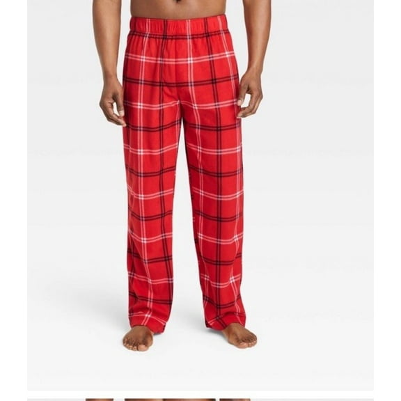 Men's Small Plaid Microfleece Family Pajama Pants, Red, Black and White