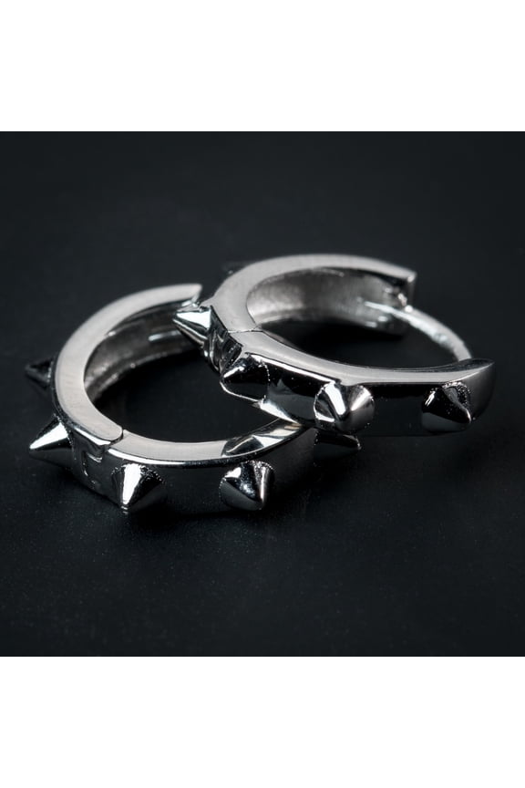 Spike Punk White Gold Plated Solid 925 Sterling Silver Post Small Spiked Thorn Hoop Earrings for Men Women Huggie Hoops Earrings