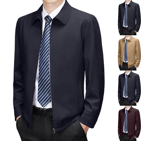 Men's Smart Business Casual Golf Jacket Classic Regular Fit Full Zip Turn Down Collar Bomber Coat, Lightweight with Pockets for Daily Commute Travel, Navy, XL