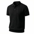 thumbnail image 1 of Men's Smart Casual Knit Polo Shirt, Hollow Out Textured Short Sleeve Shirt for office & Weekend Black, 1 of 5