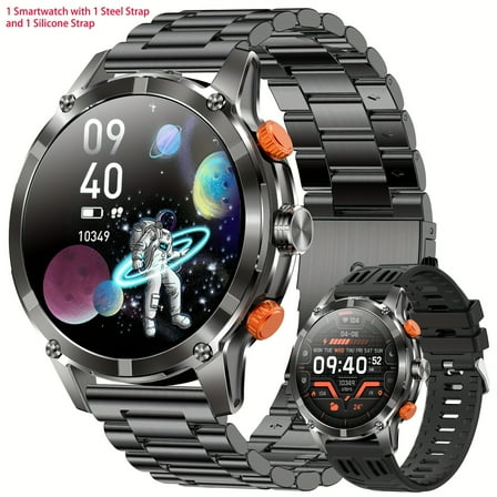 Men’s Smart Fitness Watch: 1.7-inch Screen, Call Integration (Wireless Calls) | 530mAh Battery, Multi Sports Modes | Fitness Tracker | Compatible with Android & iPhone | 1 Steel + 1 Silicone Strap
