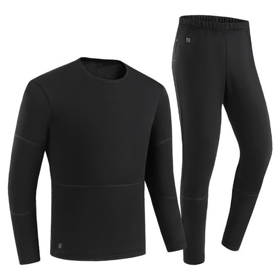 Men's Smart Heating Thermal Underwear Thermal Underwear Long Johns Winter Warm Cold Weather Base Layer Set Elasticity Top and Bottoms for Men Battery Not Included Battery Not Included (Black, L)