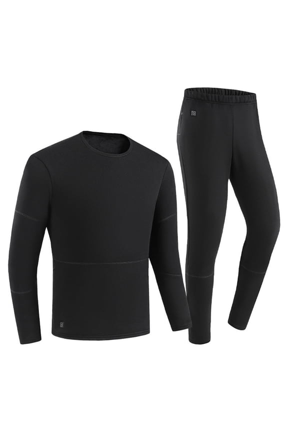 Men's Smart Heating Thermal Underwear Thermal Underwear Long Johns Winter Warm Cold Weather Base Layer Set Elasticity Top and Bottoms for Men Battery Not Included Battery Not Included (Black, L)
