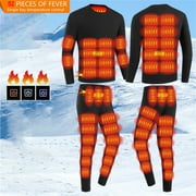 Men's Smart Heating Thermal Underwear Thermal Underwear Long Johns Winter Warm Cold Weather Base Layer Set Elasticity Top and Bottoms for Men (Black, L)