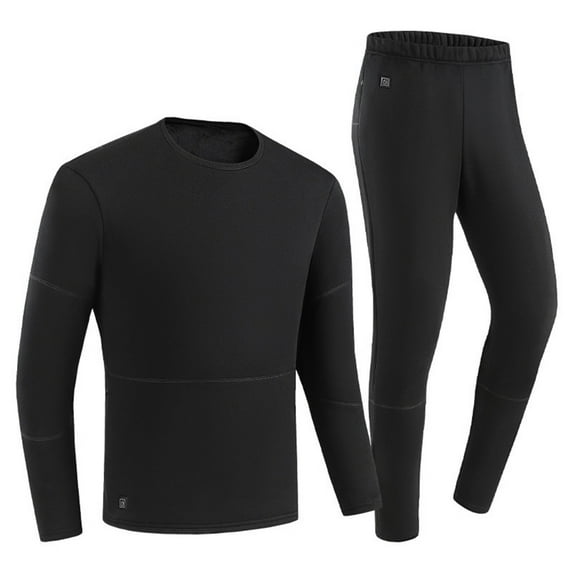 Men's Smart Heating Thermal Underwear Thermal Underwear Long Johns Winter Warm Cold Weather Base Layer Set Elasticity Top and Bottoms for Men Battery Not Included (Black, M)