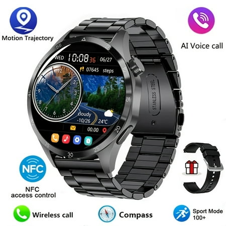 Men's Smart Watch 4 PRO NFC - 1.6" AMOLED HD Screen, Wireless Calls, GPS Tracker, Motion Trajectory, Voice Assistant, Sport Mode, Father's Day Gift