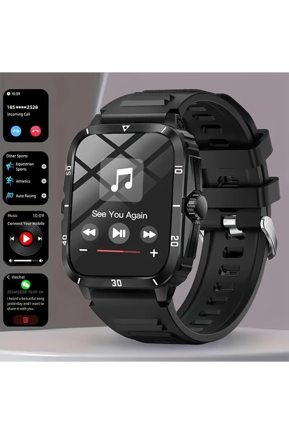 Men's Smart Watch with 5.3, 2.01” HD Display (Compatible with /), Dual Straps, Call/SMS Alerts, Music Control & App, USB- Smartwatch - Ideal for Gym,, Driving - Perfect Tech Gift