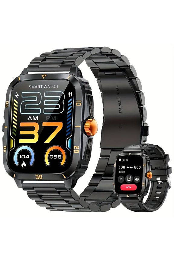 Men's Smart Watch with 5.3, 2.01” HD Display (Compatible with /), Dual Straps, Call/SMS Alerts, Music Control & App, USB- Smartwatch - Ideal for Gym,, Driving - Perfect Tech Gift