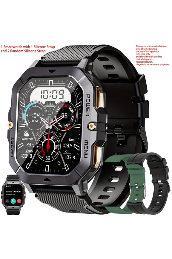 Men's Smart Watch with Call Function, 2.02-inch HD Screen, Wireless, Multi-Modes, Step/Calorie/Sleep Tracker, App Compatible with Android/iPhone, 1+2 Silicone Bands, Fitness Smartwatch
