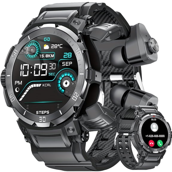 Men's Smartwatch with Built-in Sports Headphones & 5.2 - 30-Day Life,, NFC, Compatible for iOS/Android, Health Tracker, Sleep Monitor, Multi- Modes, 1.46” Display, Long Range Standby Smart for Gym
