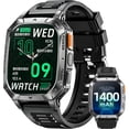 thumbnail image 1 of Men’s military smartwatch, 1400mAh battery, LED light, compatible with Android and iPhone , Fitness tracker, 2.1-inch, Making/Receiving calls, over 120 sports modes, IP68.smartwatch gift, 1 of 8