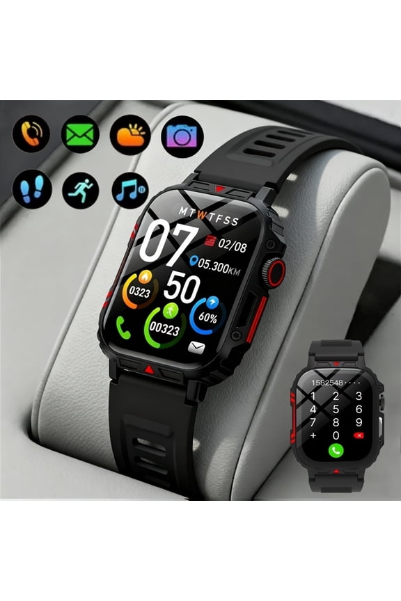 Men's Smartwatch: Wireless Call, 1.85" HD Screen, Multi-Sport, Step/Calorie Counter, Music/Camera Control, iPhone/Android Compatible, Gift
