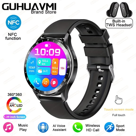Men's Smartwatch X10, 1.39" HD Display, Built-in TWS Earbuds, NFC Access, Wireless Call/Music, Multiple Sports Modes, Android & iPhone Compatible