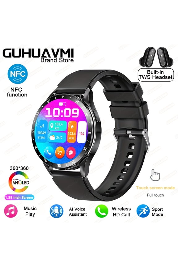 Men's Smartwatch X10, 1.39" HD Display, Built-in TWS Earbuds, NFC Access, Wireless Call/Music, Multiple Sports Modes, Android & iPhone Compatible