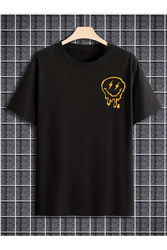 Men's Smiling Face Graphic Print T-shirt, Summer Top