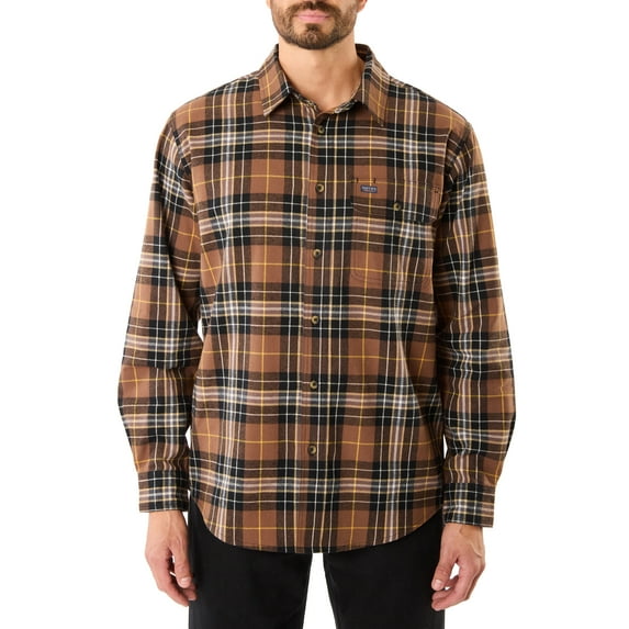 Men's Smith's Workwear Buffalo Plaid Flannel Button-Down Shirt Color: Camel Brown Size: XL