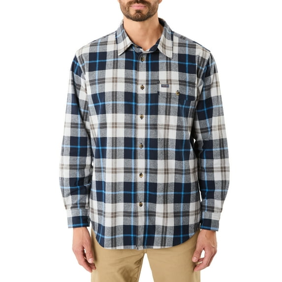Men's Smith's Workwear Buffalo Plaid Flannel Button-Down Shirt Color: Navy White Size: L
