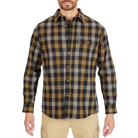 Men's Smith's Workwear Buffalo Plaid Flannel Button-Down Shirt Color: Warm Olive Size: XXL