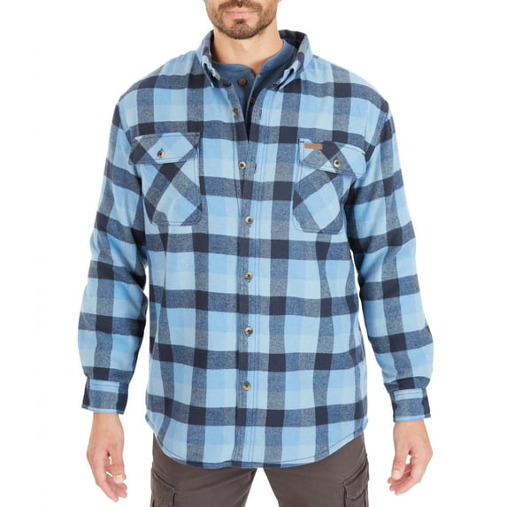 Men's Smith's Workwear Plaid Sherpa-Lined Cotton Flannel Shirt Jacket Color: Chambray Navy Size: M