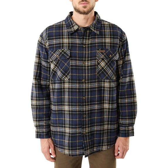 Men's Smith's Workwear Plaid Sherpa-Lined Cotton Flannel Shirt Jacket Color: Navy 437 Size: L