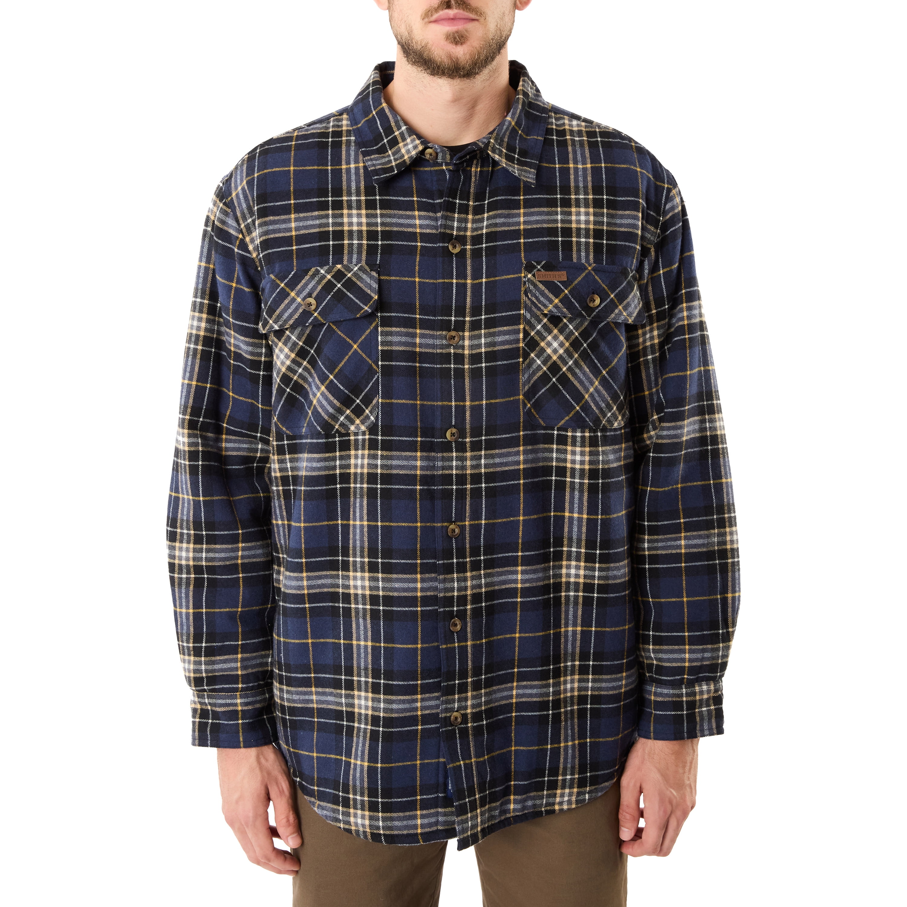 MEN'S NAVY & BROWN GILMER HERO KNIT FLANNEL SHIRT