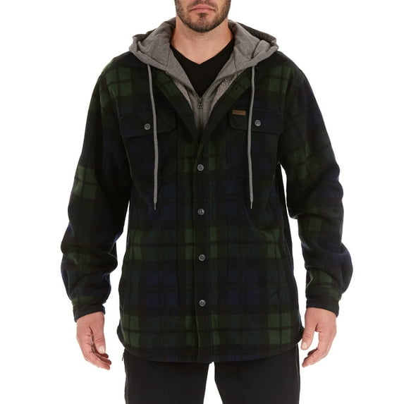 Men's Smith's Workwear Plaid Sherpa-Lined Microfleece Hooded Shirt Jacket Color: Blackwatch Size: XL