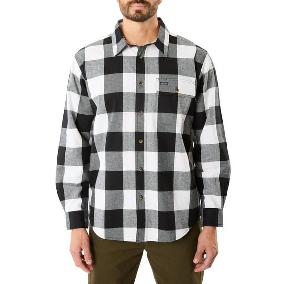 Men's Smith's Workwear Relaxed-Fit Buffalo Plaid Flannel Button-Down Shirt Color: New White Black Size: L