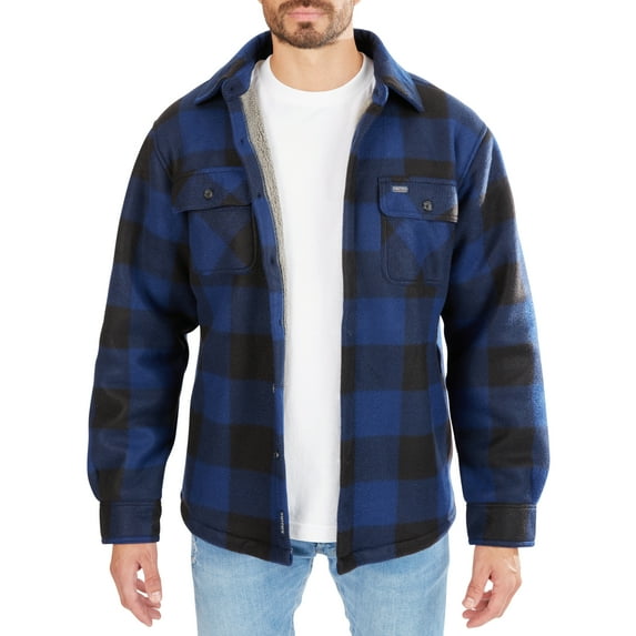Men's Smith's Workwear Sherpa-Lined Plaid Microfleece Shirt Jacket Color: Blue Black Size: XXL