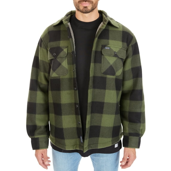 Men's Smith's Workwear Sherpa-Lined Plaid Microfleece Shirt Jacket Color: Olive Black Size: M