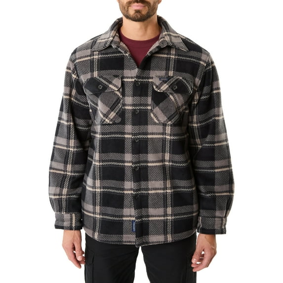 Men's Smith's Workwear Sherpa-Lined Plaid Microfleece Shirt Jacket Color: Storm Gray Size: XL