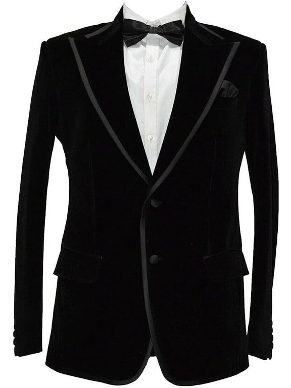 Men's Smoking Blazer Luxury Velvet Two Button Peak Lapel Black Party Wear Diner,Wedding,Evening,etc Jacket and Coat 