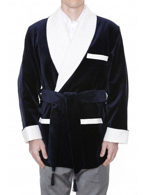 Men's Smoking Jacket Black Quilted Robe