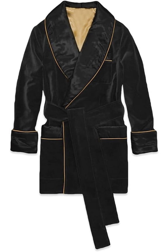 Men's Smoking Jacket Robe Elegant Party Wear Black Velvet Smoking Coat Dinner Party,Hosting Relaxing Jacket 