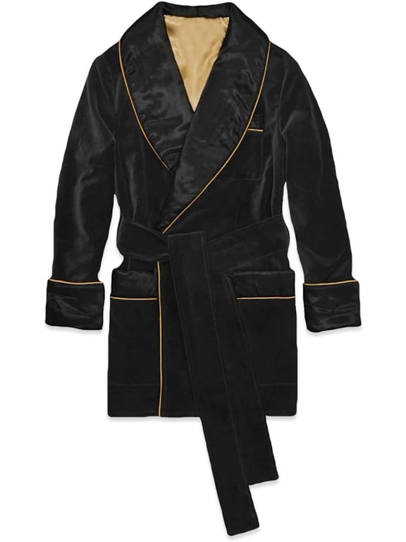 Men's Smoking Jacket Robe Elegant Party Wear Black Velvet Smoking Coat Dinner Party,Hosting Relaxing Jacket 
