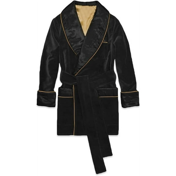Men's Smoking Jacket Robe Elegant Party Wear Black Velvet Smoking Coat Dinner Party,Hosting Relaxing Jacket