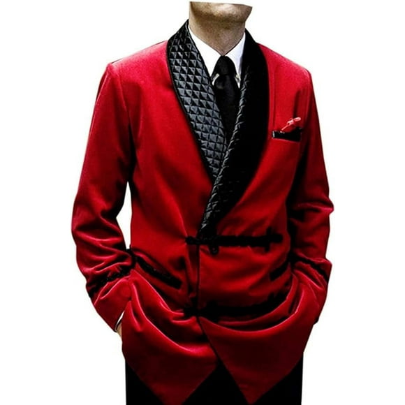 Men's Smoking Jacket & Robes Quilted Jacket Red Velvet Coats Hosting Dinner Party Wear Blazer&nbsp;
