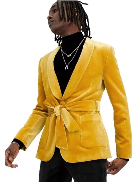 Men's Smoking Jackets Coat Yellow Velvet Smoking Christmas Dinner Party Wear Coat Blazers 