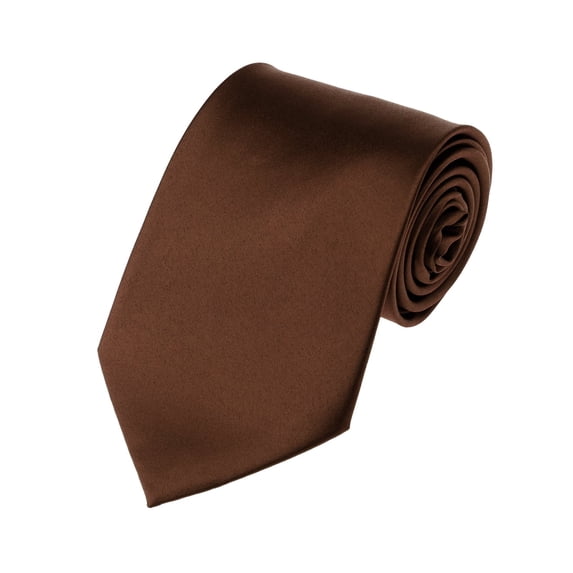 Men's Smooth Satin Solid Color Extra Long XL Necktie, Brown