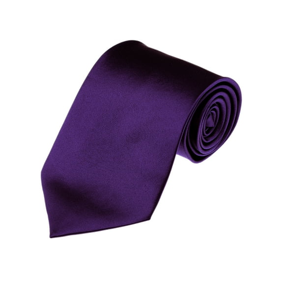 Men's Smooth Satin Solid Color Extra Long XL Necktie, Eggplant