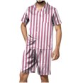 thumbnail image 1 of Men's Smooth Striped Satin Pajama Set Short Sleeve Silk Sleepwear Classic Button Down 2-Piece Pjs Set, 1 of 3