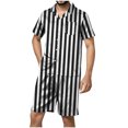 thumbnail image 1 of Men's Smooth Striped Satin Pajama Set Short Sleeve Silk Sleepwear Classic Button Down 2-Piece Pjs Set, 1 of 3