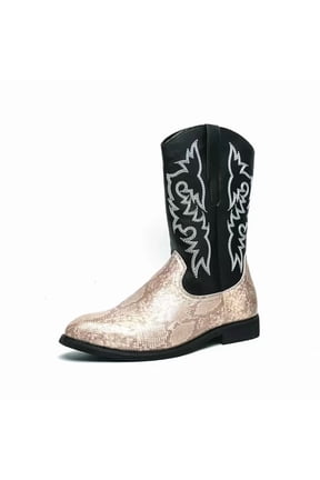 Men's Snake Print Western Cowboy Boots with Snakeskin Print & Embroidered Shaft – Stylish Pull-On Riding Boots Non-Slip Square Toe Country Boots