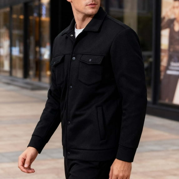 Men's Snap Button Cardigan Jacket Flip Collar Pocket Long Sleeve Casual Fashion Coat for Outdoor