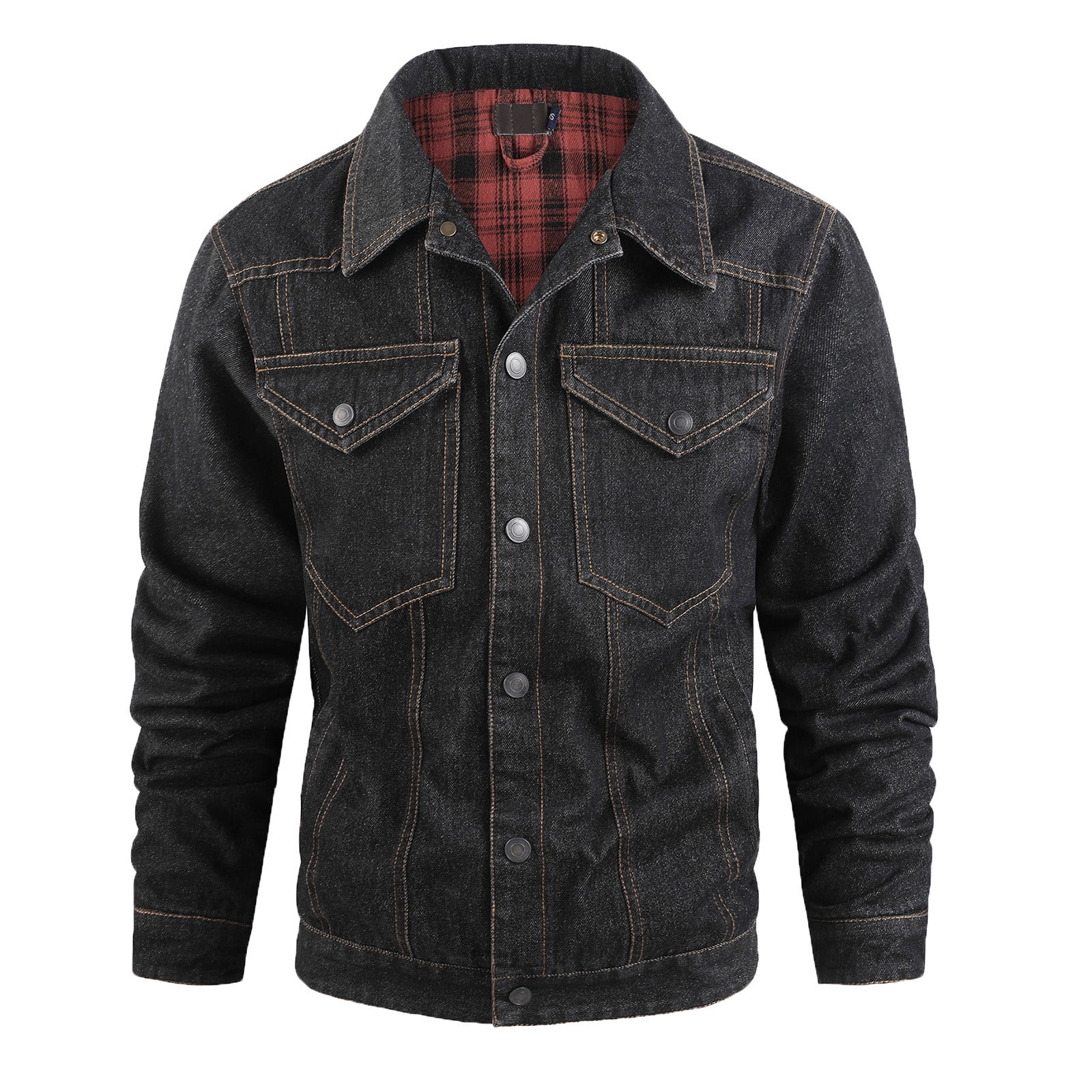 Men's Snap Button Jean Jacket Western Cowboy Plaid Flannel Lined
