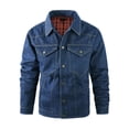 thumbnail image 1 of Men's Snap Button Jean Jacket Western Cowboy Plaid Flannel Lined Work Denim Trucker Jackets with Double Pocket Sizes S-2XL Dark Blue, 1 of 9