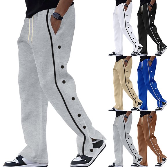 Men's Snap Button Overalls Drawstring Multi Pocket Casual Pants, Cotton Twill Sport Work Trousers for Utility and Style,White,L